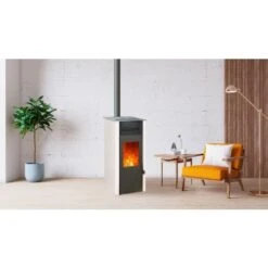 Pack Promo : Poêle à Granulés Etanche Avec WiFi - EMAFLAM REVA Blanc - 8.2 KW -Supra || MODERNA || Invicta Soldes emaflam pack reva wifi blanc 4