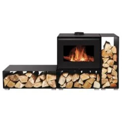 Poêle à Bois - BELLEZA ROMA - 10,2kW 7 Poêle à Bois - BELLEZA ROMA - 10,2kW -Supra || MODERNA || Invicta Soldes roma avec buches vue face